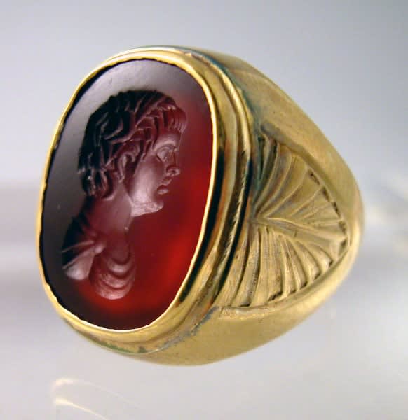 Gold Ring with a Roman Carnelian Intaglio Depicting the Bust of an Emperor, 100 CE - 300 CE