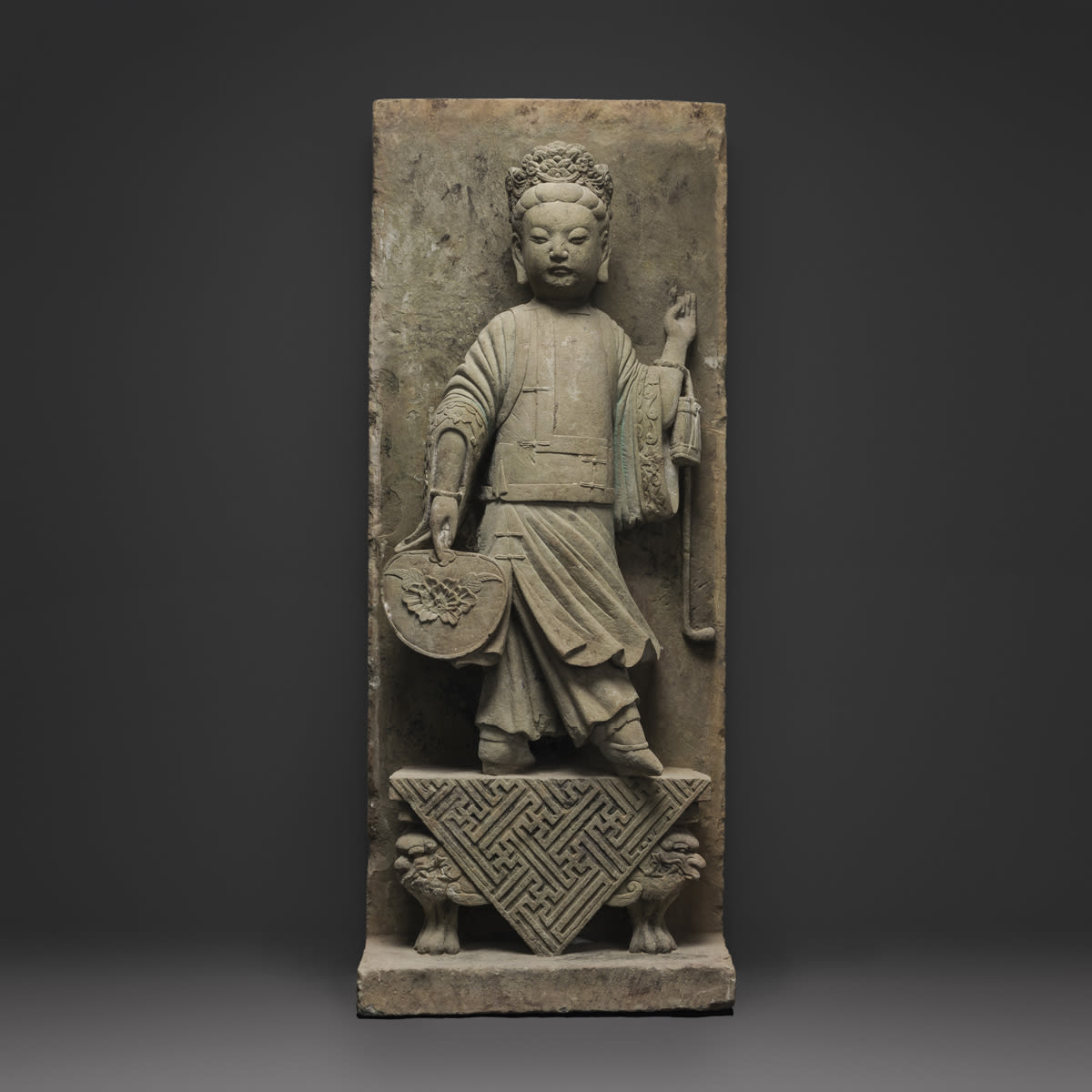 A Pair of Ming Dynasty Sandstone Couple Tiles with High Relief, 1368 CE - 1644 CE