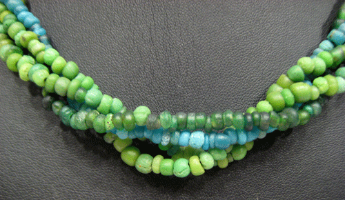 Mixed Turquoise and Green Glass Bead Necklace, 100 CE - 1200 CE