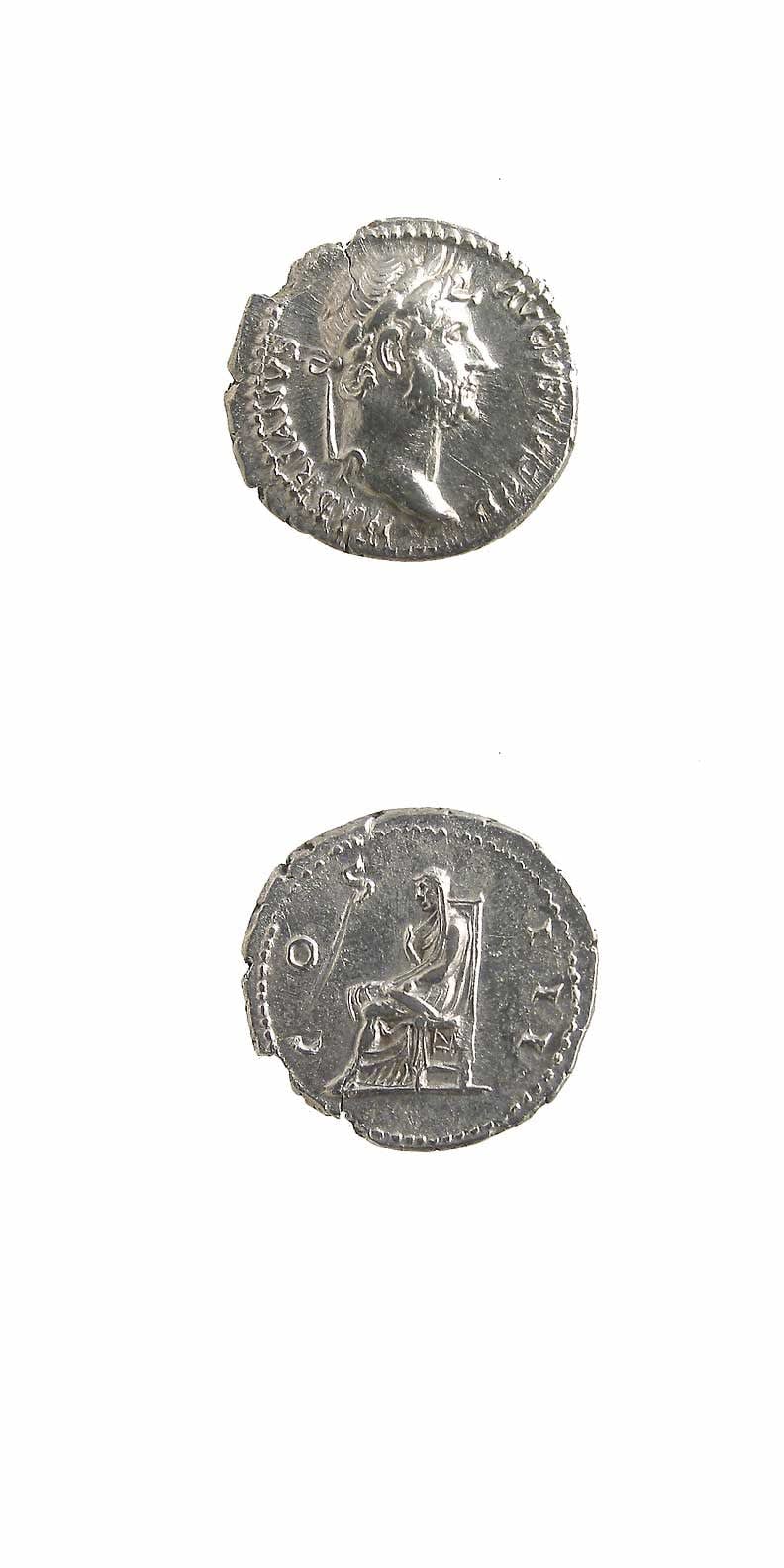 Silver Denarius of Emperor Hadrian, 117 CE - 138 CE