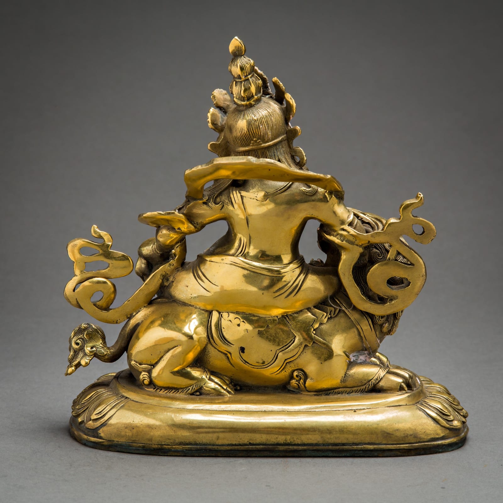 Nepalese brass statuette of Kubera on dragon, 1800 CE - 1900 CE
