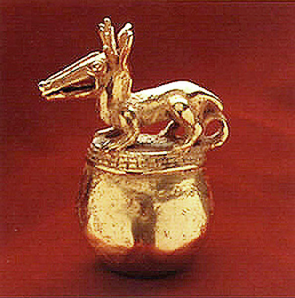 Gold Bell Pendant Featuring a Composite Creature, 500 CE - 1550 CE