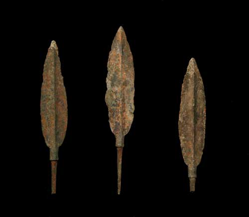 Three Iron Age Bronze Arrowheads, 1200 BCE - 700 BCE