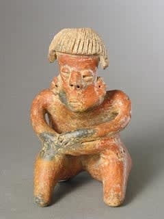 San Sebastián Style Nayarit Terracotta Sculpture of a Seated Man, 300 BCE - 300 CE