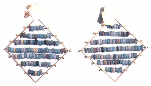 Egyptian Faience Beads Set in a Pair of Modern 18 Karat Gold Earrings, 1600 BCE - 1100 BCE