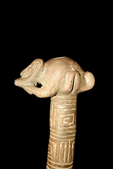 Calima Terracotta Staff Featuring a Small Animal, 500 BCE - 300 CE