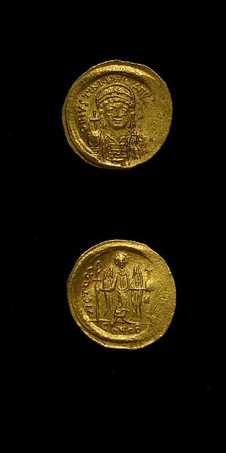 Byzantine Gold Solidus of Emperor Justinian I, 527 CE - 565 CE