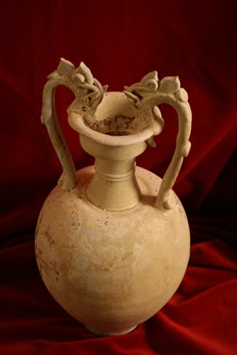Tang Creme-Glazed Vase with Dragon Handles, 618 CE - 906 CE