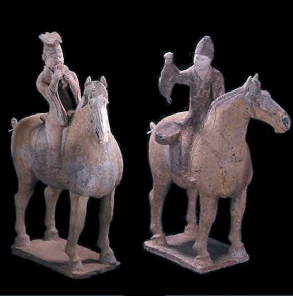 T'ang Painted Terracotta Procession Set Composed of Ten Horses and Riders, 618 CE - 906 CE