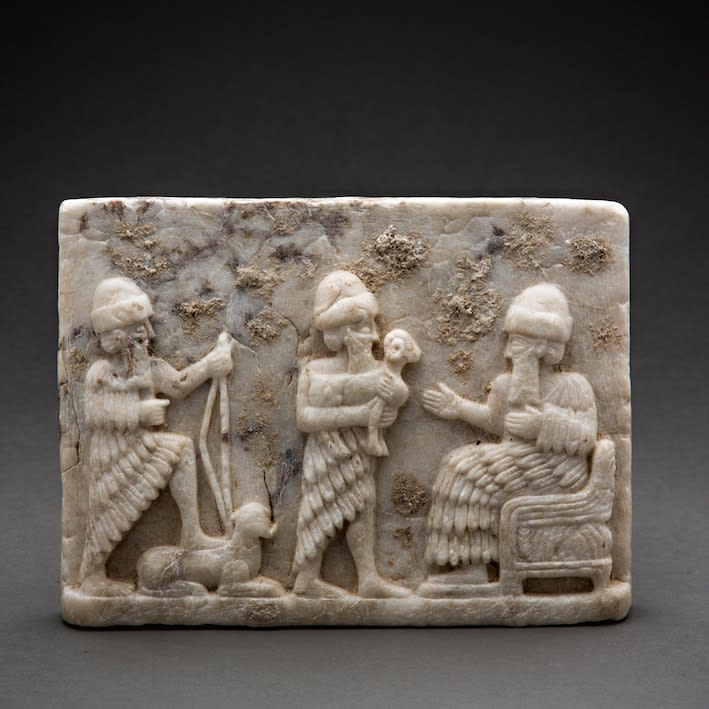 Sumerian relief plaque in calcite alabaster, 3000 BCE - 2000 BCE