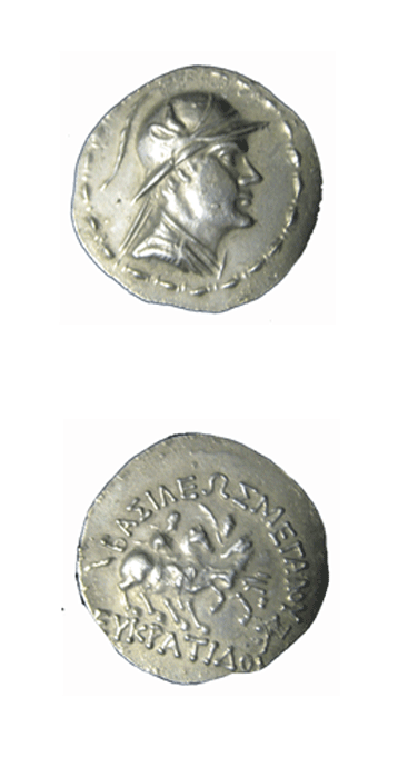 Bactrian Silver Tetradrachm of King Eukratides I, 171 BCE - 145 BCE