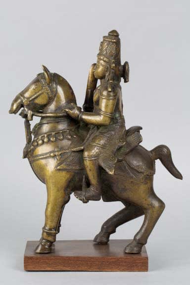 Indian brass figurine of a warrior on horse