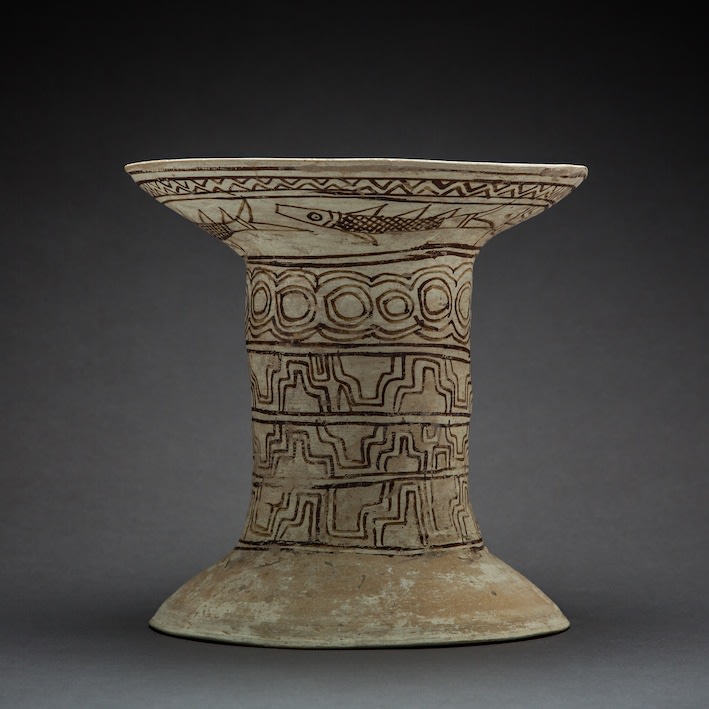 Indus Valley Terracotta Cylinder Decorated with Fish and Geometric Motifs. /// published 9942, 3000 BCE - 2000 BCE