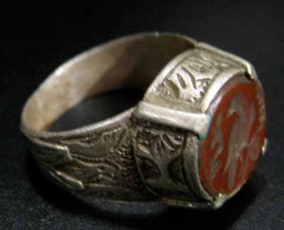 Carnelian Seal of a Bird Set in a Silver Ring
