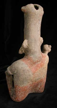 San Juanito Style Jalisco Terracotta Seated Man Holding a Baton and Bowl, 300 BCE - 300 CE