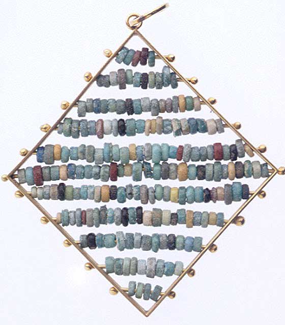 Egyptian Faience Beads Set In 18k Gold Pendant, 1600 BCE - 1100 BCE