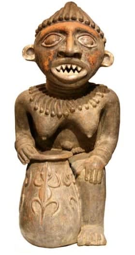 African Terracotta Sculpture of a Woman with Vessel, 20th Century CE