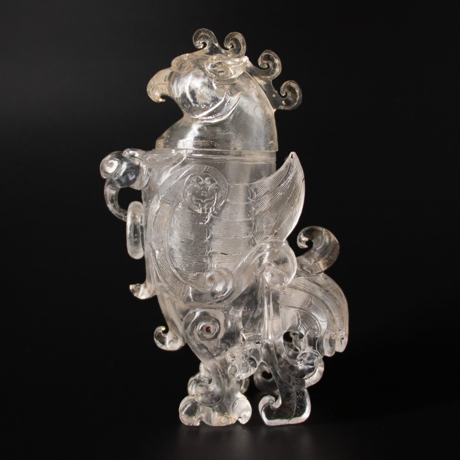 Cast glass lidded cup in the shape of a Phoenix , 1644-1912 CE