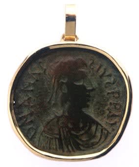 Gold Pendant with Bronze Coin of Emperor Anastasius I, 491 CE - 518 CE