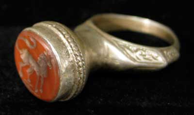 Carnelian Seal of an Animal Set in a Silver Ring