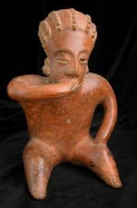 Chinesco Style (Type D) Nayarit Terracotta Sculpture of a Seated Man, 300 BCE - 300 CE