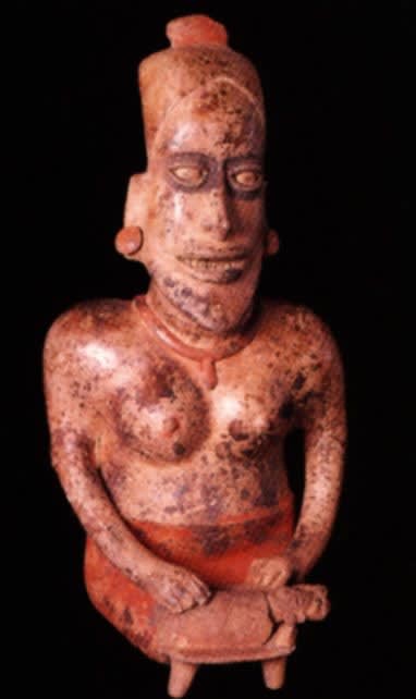 Ameca-Ezatlán Style Jalisco Sculpture of Woman Kneeling Before Infant in Cradle, 300 BCE - 300 CE