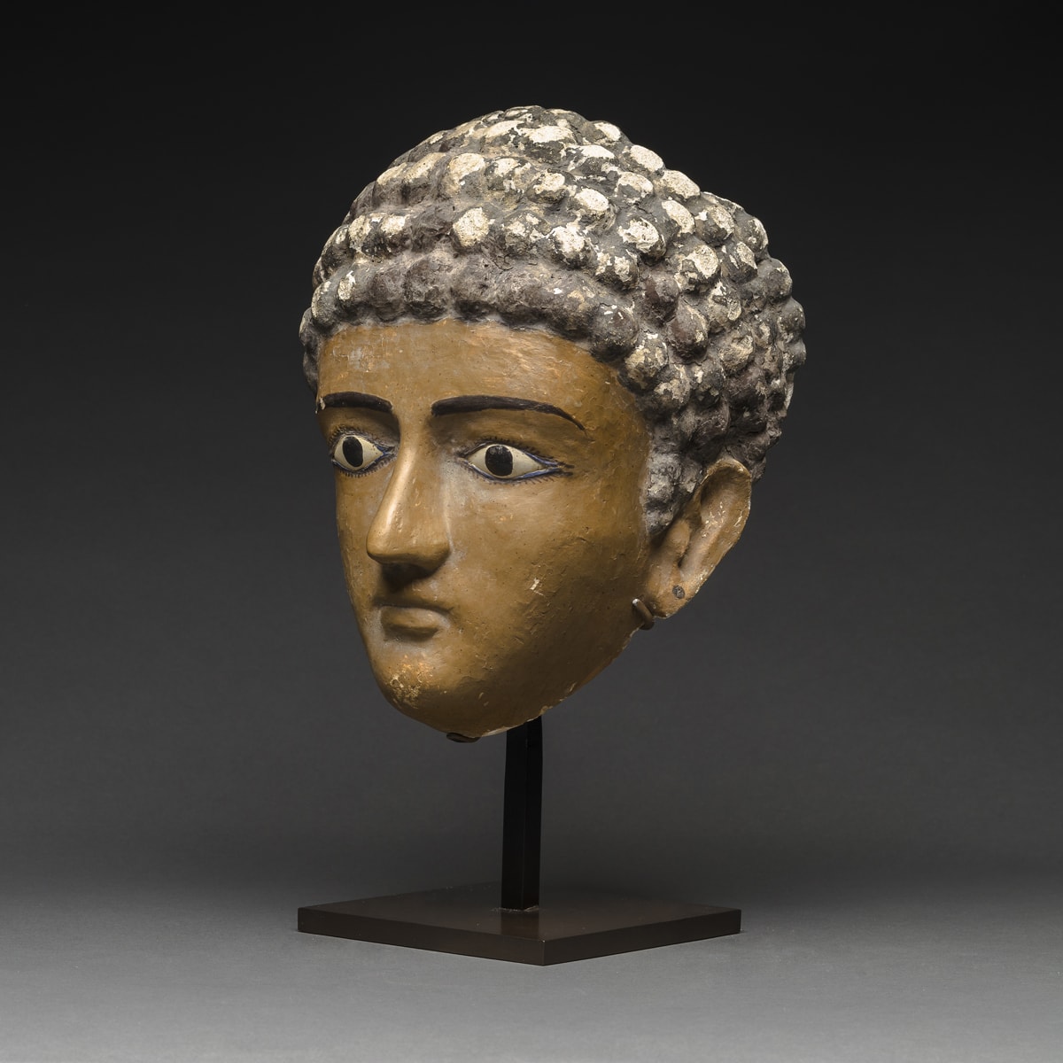 Egyptian Painted Plaster Funerary Mask of a Man, 2nd Century CE - 2 BCE