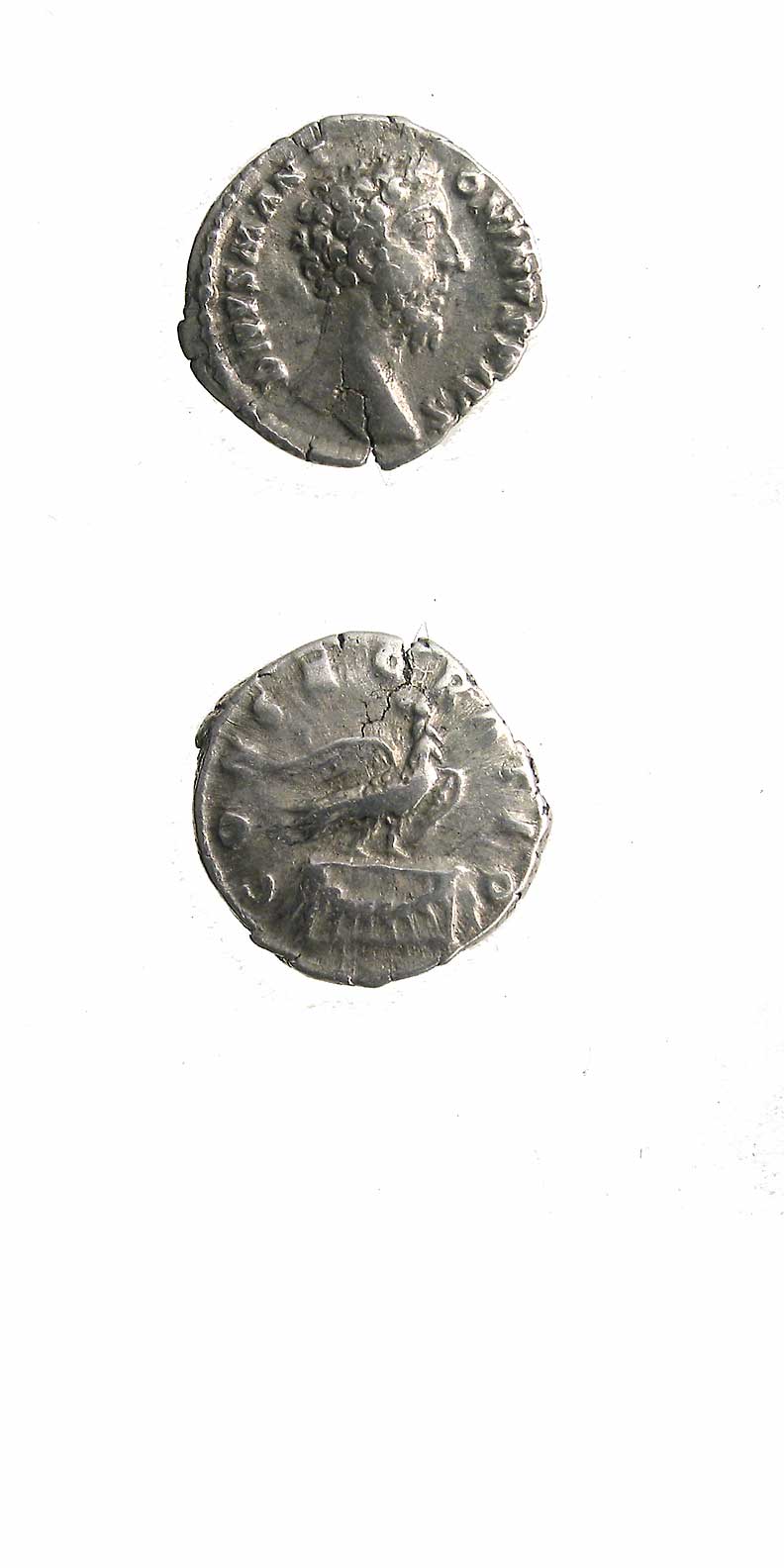 Silver Denarius of Emperor Marcus Aurelius Issued Posthumously by Commodus, 180 CE - 185 CE