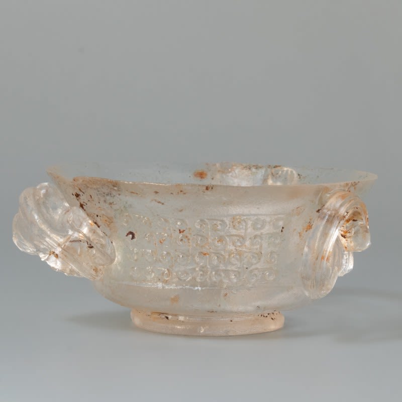 Miniature glass cup with incised Chinese motifs , 1644-1912 CE