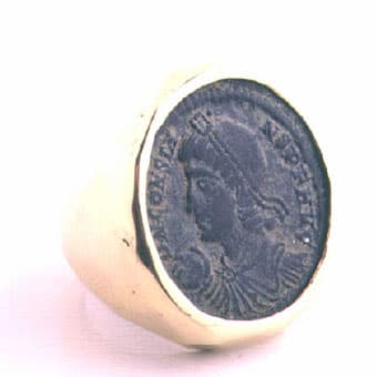 Gold Ring Featuring a Bronze Coin of Roman Emperor Constans, 337 CE - 350 CE