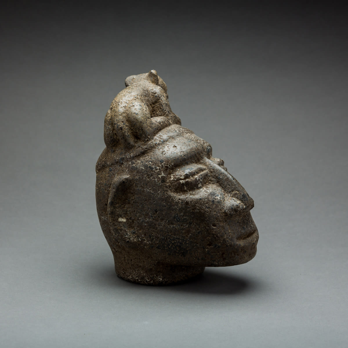 Atlantic Watershed Basalt Trophy Head of a Noble, 500 CE - 1000 CE