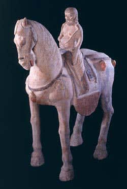 Tang Painted Terracotta Sculpture Of A Horse And Foreign Rider