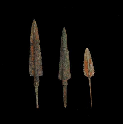 Three Iron age Bronze Arrowheads, 1200 BCE - 700 BCE