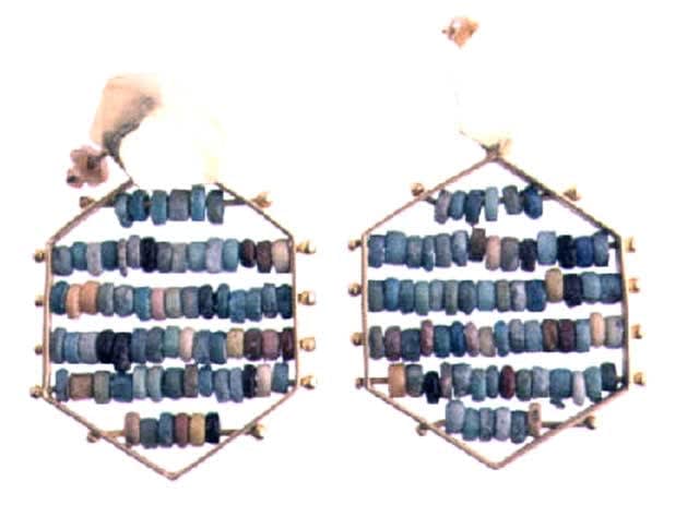 Egyptian Faience Beads Set in Gold Earrings, 1600 BCE - 1100 BCE