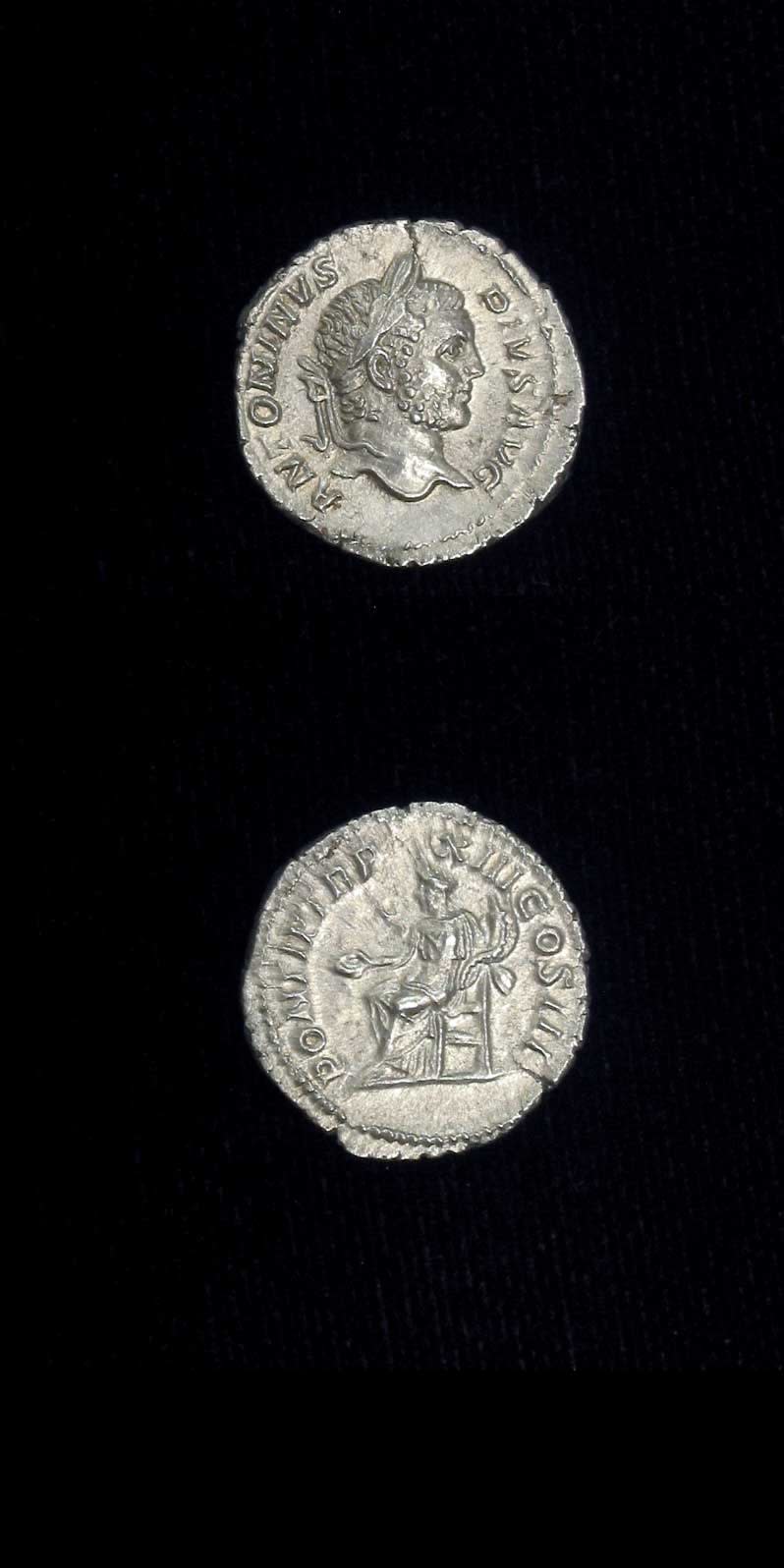 Silver Denarius of Emperor Caracalla, 200 CE - 210 CE