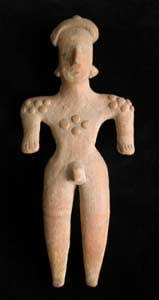 Tuxcacuesco-Ortices Style Colima Terracotta Sculpture of a Standing Man, 300 BCE - 300 CE