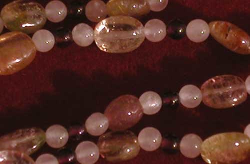 Rose Quartz, Garnet, Tourmaline Bead Necklace