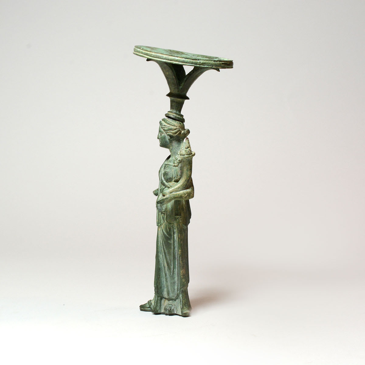 Roman Bronze Lamp Stand Depicting the Goddess Fortuna, 100 CE - 300 CE