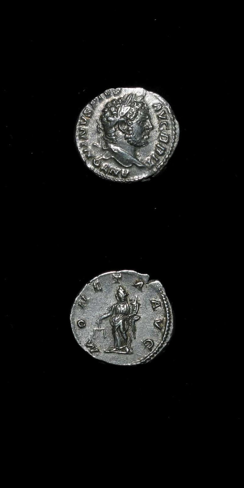 Silver Denarius of Emperor Caracalla, 210 CE - 213 CE