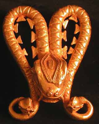 Gold Pendant of a Snake with a Split Body, 500 CE - 1550 CE