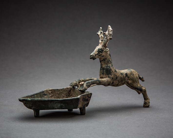 Sassanian Bronze Incense Shovel Featuring a Stag, 200 CE - 600 CE