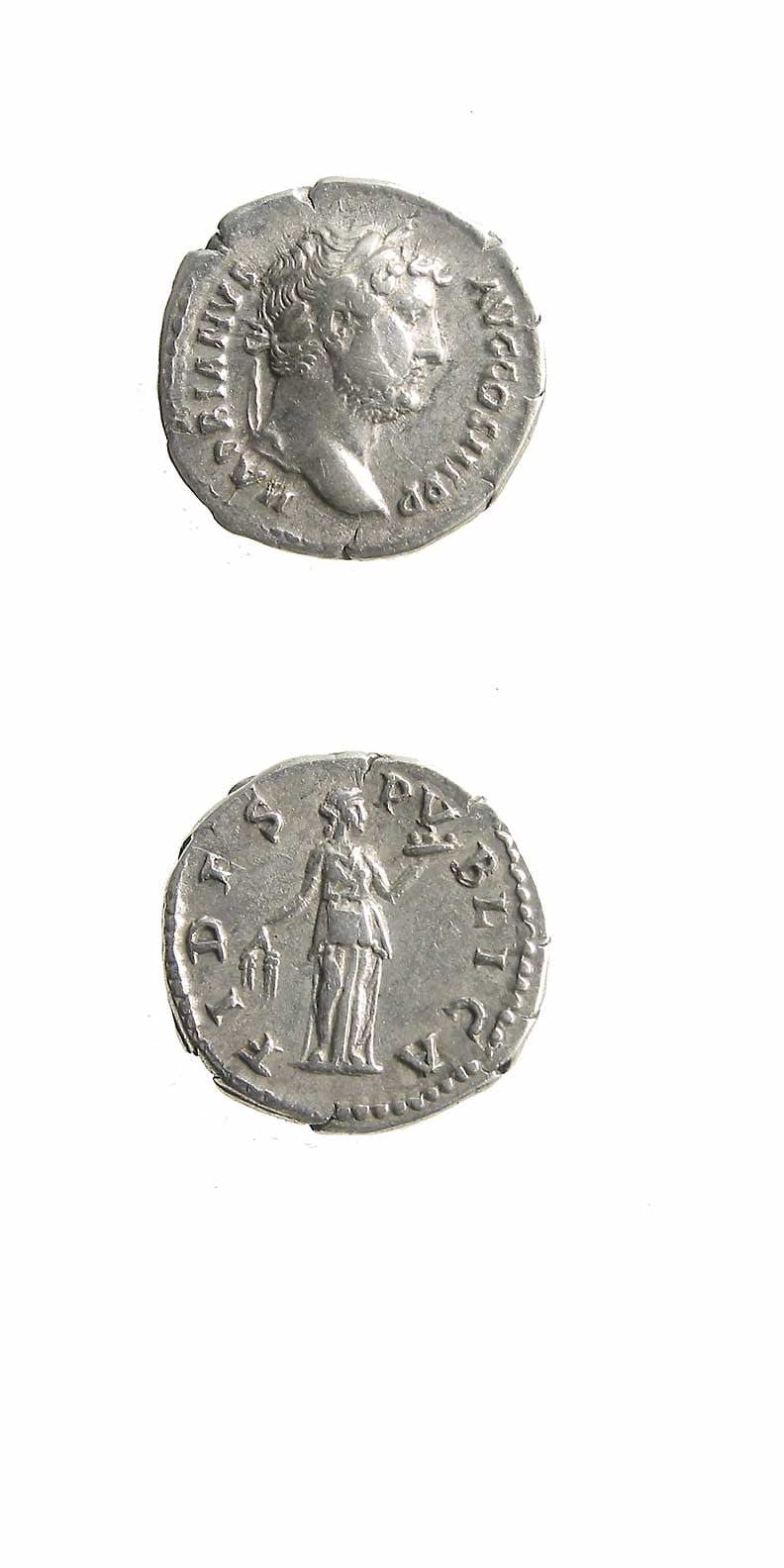 Silver Denarius of Emperor Hadrian, 117 CE - 138 CE