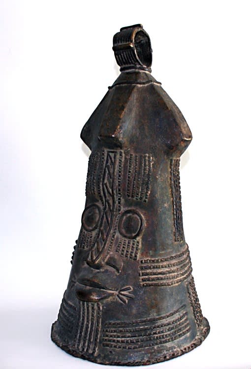Nupe Bronze Head Shaped Bell, 17th Century CE - 19th Century CE