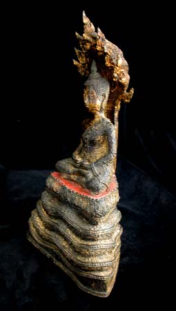 Rattanakosin Gilt Bronze Sculpture of Buddha Meditating on Naga, 19th Century CE