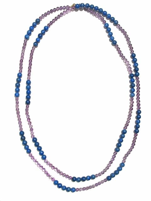 Amethyst Bead and Lapis Lazuli Bead Necklace with a 14 Karat Gold Clasp