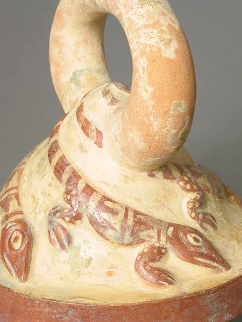 Moche Stirrup Vessel with Four Lizards, 1 CE - 300 CE