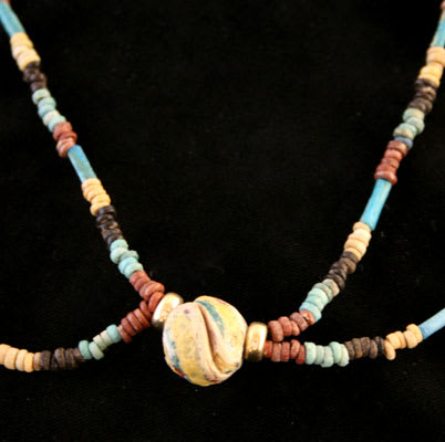 Egyptian Faience Mummy Beads and Mosaic Glass Bead, 1600 BCE - 1100 BCE