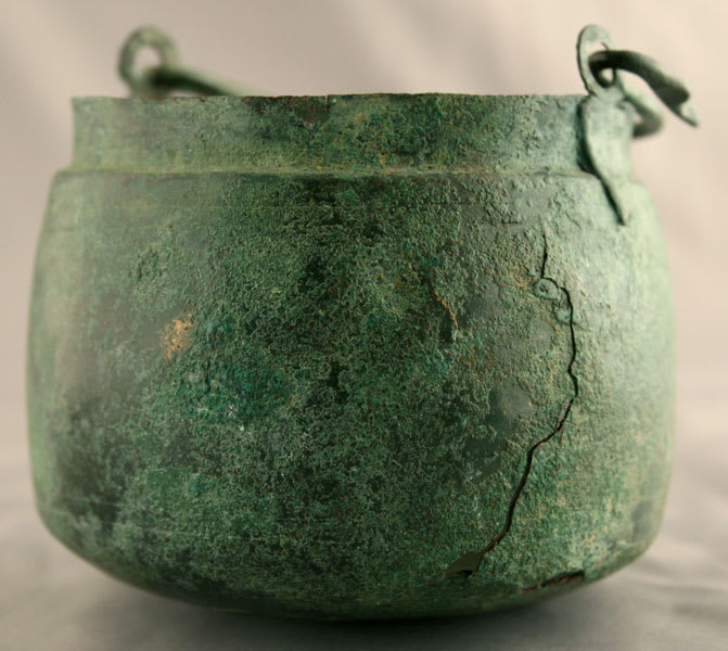 Graeco-Roman Bronze Vessel Featuring a Handle with Swan Head Terminals, 200 BCE - 200 CE