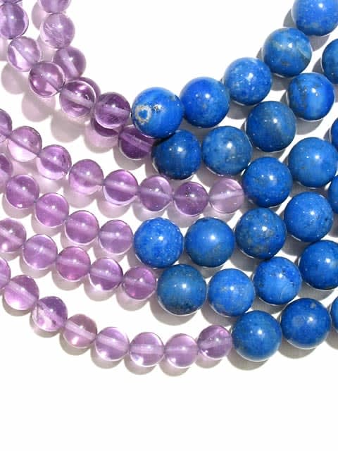 Amethyst Bead and Lapis Lazuli Bead Necklace with a 14 Karat Gold Clasp