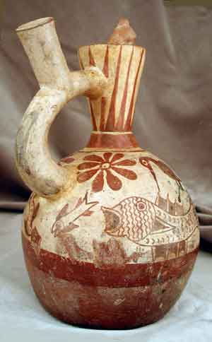 Moche Stirrup-Spouted Vessel with Marine Motifs, 1 CE - 300 CE